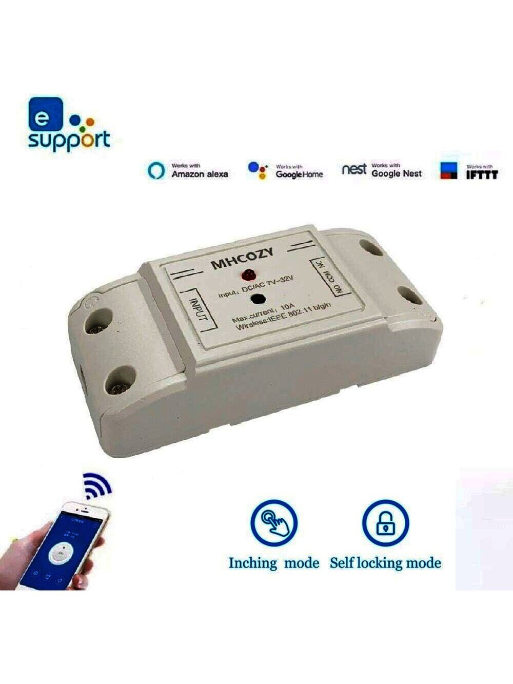 MHCOZY WiFi Momentary Inching Self Locking Wireless Smart Switch Relay Modu…